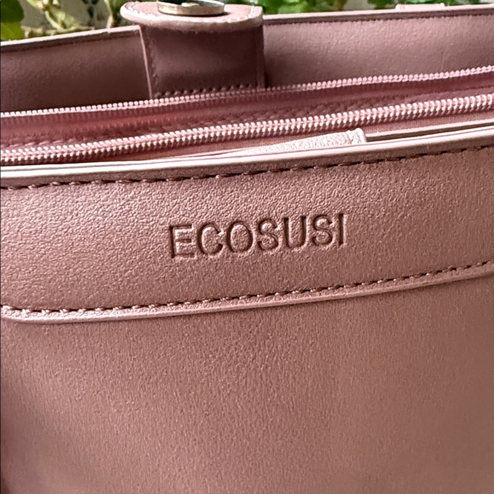 ECOSUSI Elegant Pink Beige Women's Tote Bag Vegan Leather - Picture 2 of 12